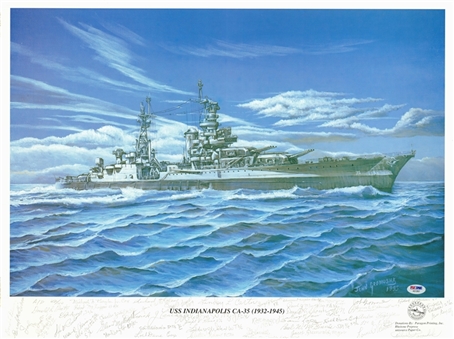 USS Indianapolis 18x24 Poster With 44 Signatures (PSA/DNA)